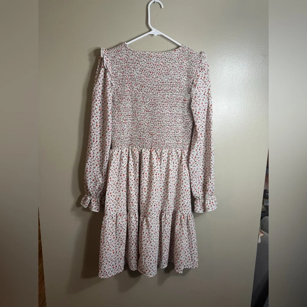 Kirundo Smocked Floral Mini Dress Cottagecore Puff Sleeve Ruffle Hem M